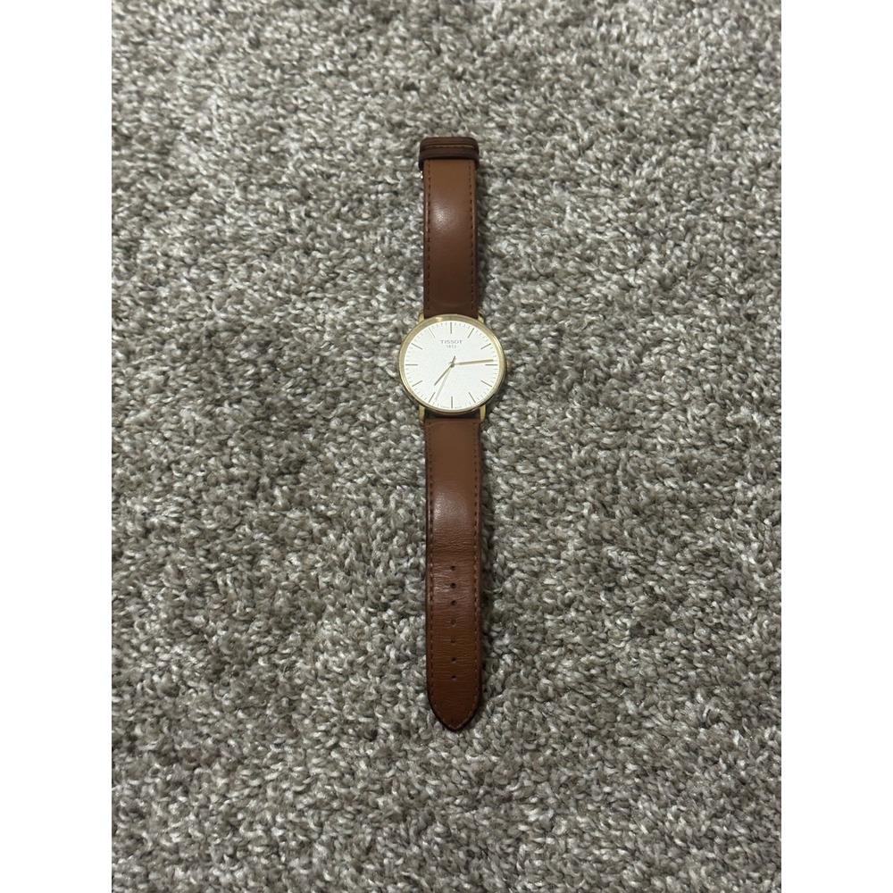 Tissot 1853 Gents Quartz White Gold Watch T109410A Tan Leather Strap